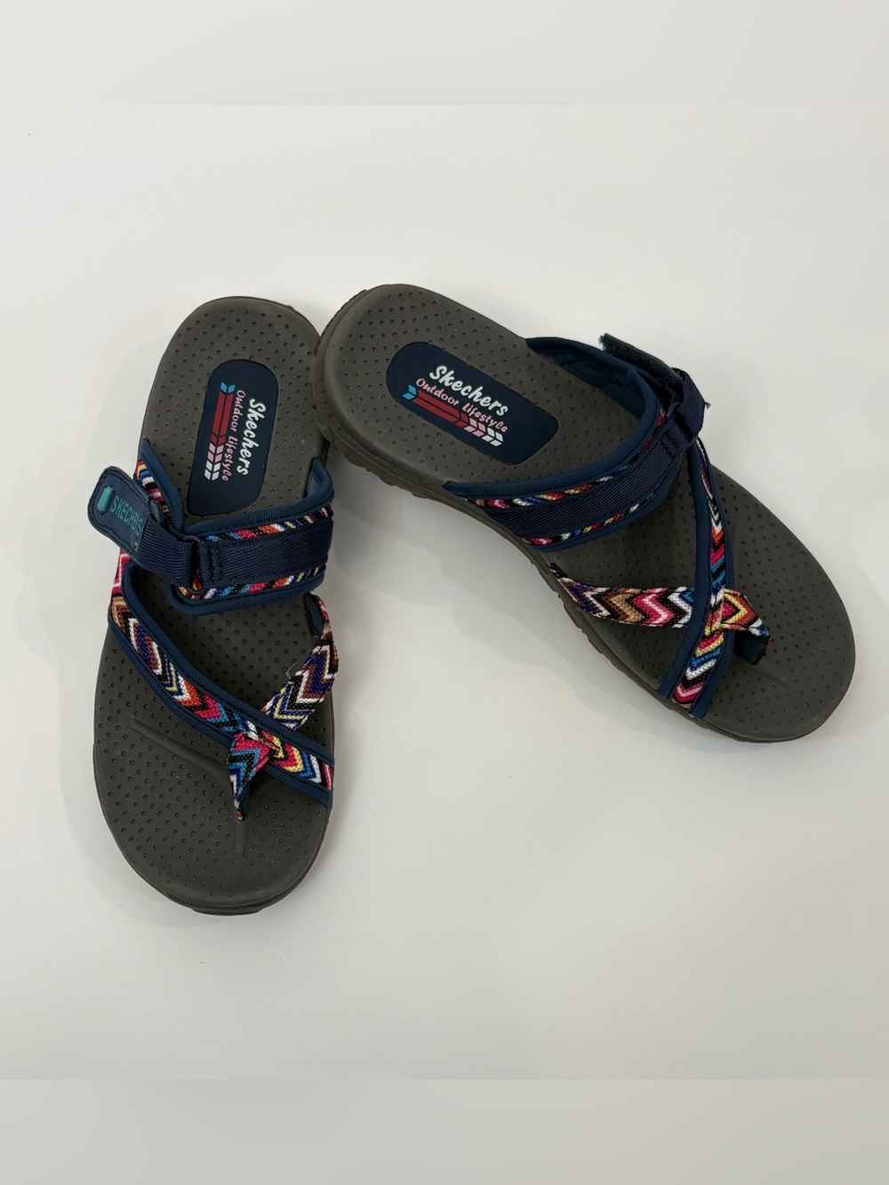 Skechers Women's Size Reggae Trailway Flip Flop Sandals Size 7 Navy Multicolor